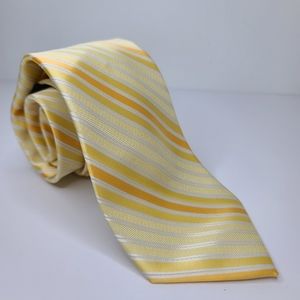 J. FERRAR Yellow Stripe Neck Tie. Comes With Tie Clip. New Without Tags.